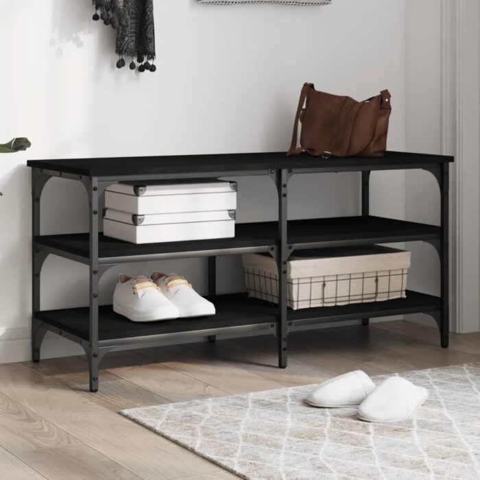 Banc à chaussures noir 100x38,5x49 cm bois d'ingénierie – Image 1