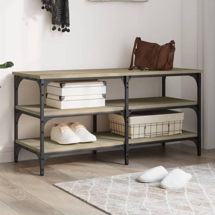 Banc à chaussures chêne sonoma 100x38,5x49 cm bois d'ingénierie – Image 1