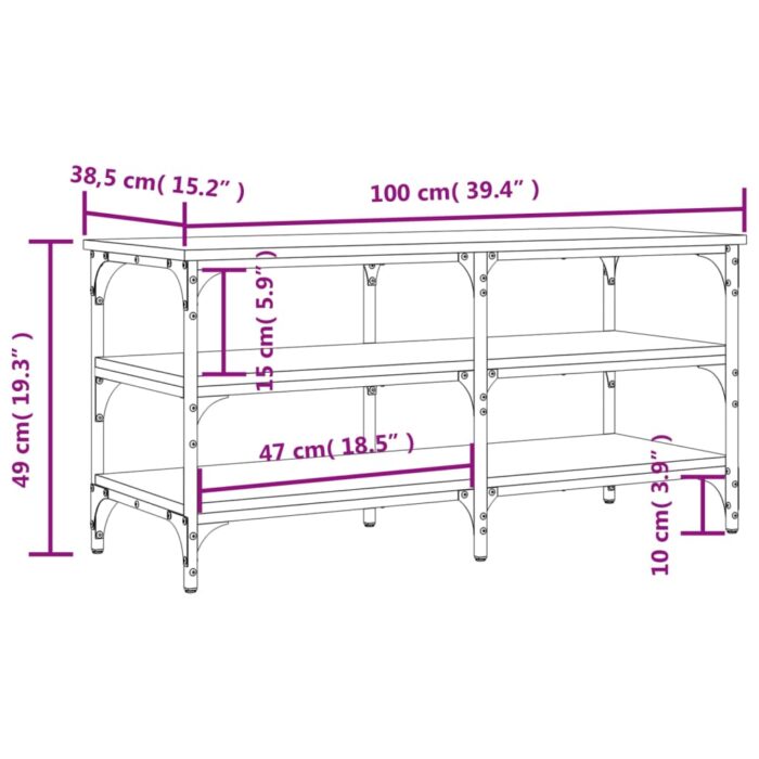 Banc à chaussures chêne fumé 100x38,5x49 cm bois d'ingénierie – Image 8