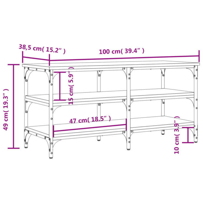 Banc à chaussures sonoma gris 100x38,5x49 cm bois d'ingénierie – Image 8