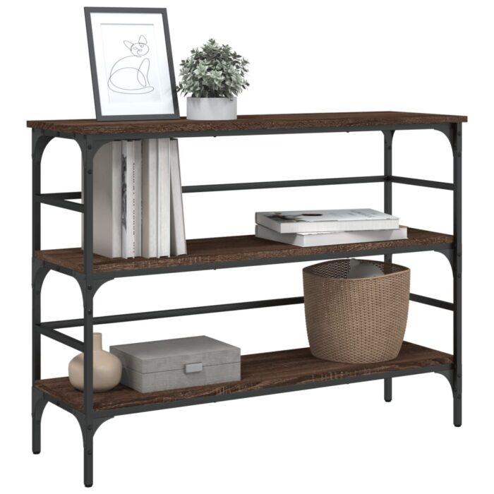 Table console chêne marron 100x32x75 cm bois d'ingénierie – Image 2
