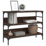 Table console chêne marron 100x32x75 cm bois d'ingénierie – Image 2