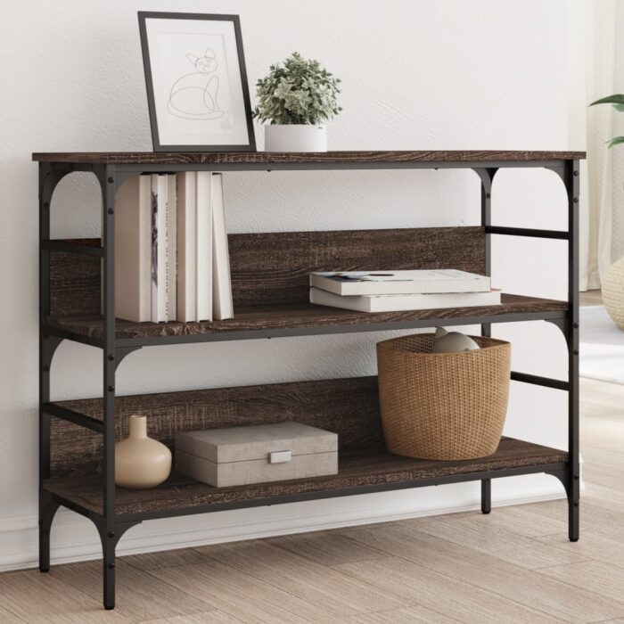 Table console chêne marron 100x32x75 cm bois d'ingénierie – Image 1