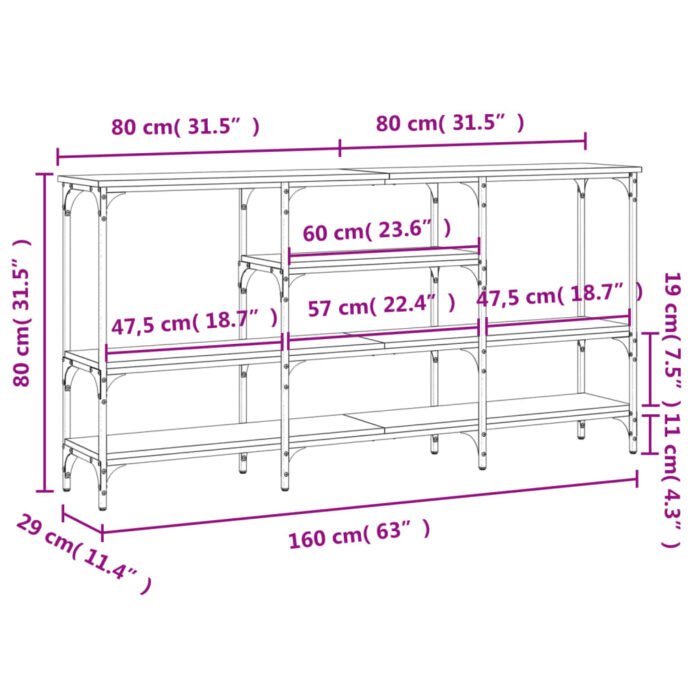 Table console chêne sonoma 160x29x80 cm bois d'ingénierie – Image 8