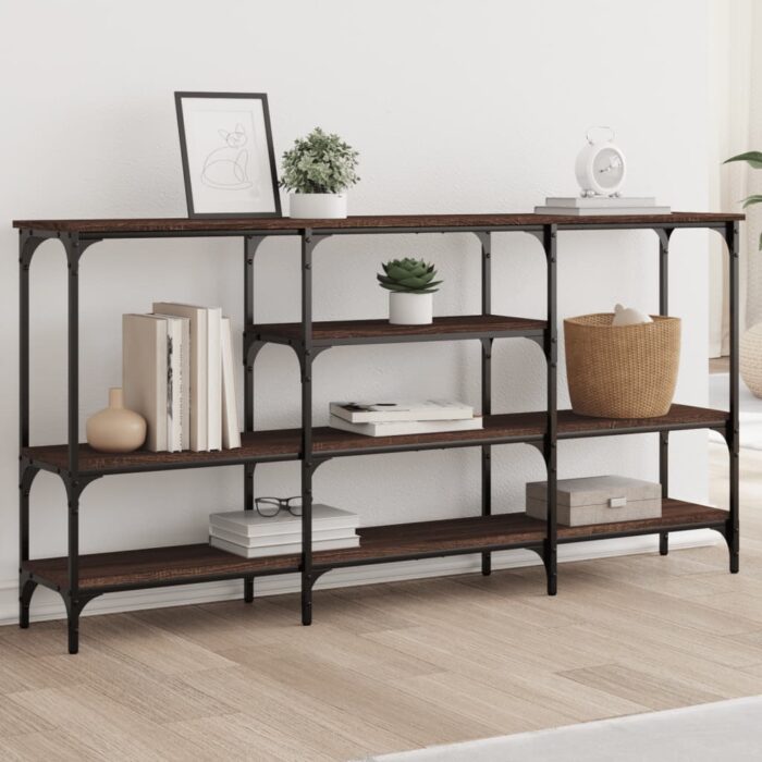 Table console chêne marron 160x29x80 cm bois d'ingénierie – Image 1