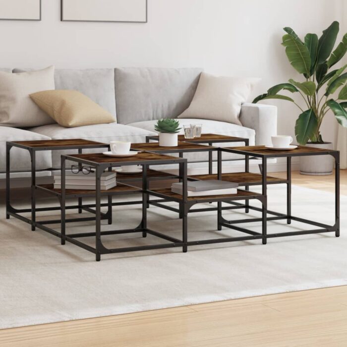 Table basse chêne fumé 121x121x40 cm bois d'ingénierie – Image 1