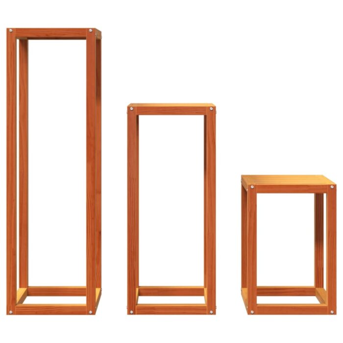 Supports pour plantes 3 pcs marron cire bois de pin massif – Image 3