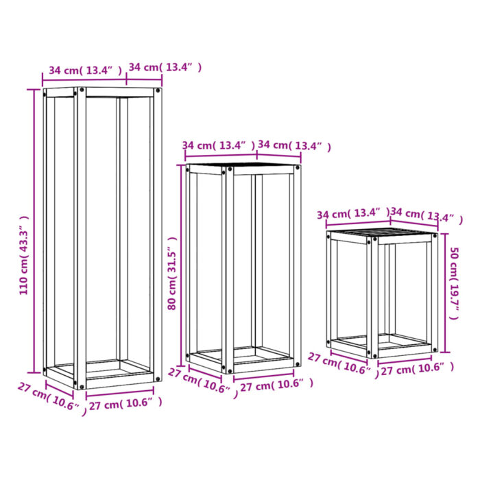 Supports pour plantes 3 pcs marron cire bois de pin massif – Image 8