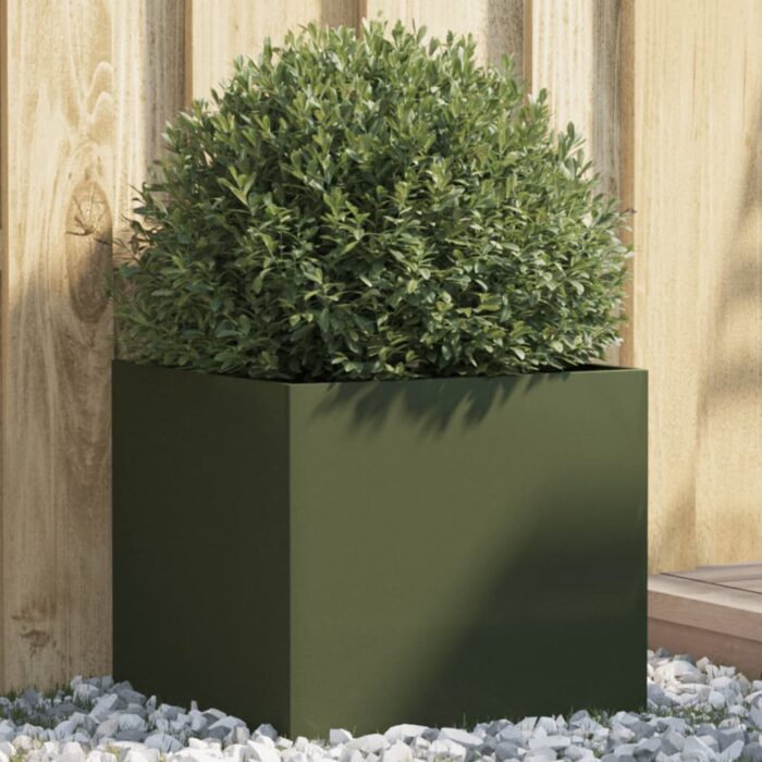 Jardinière vert olive 42x40x39 cm acier – Image 1
