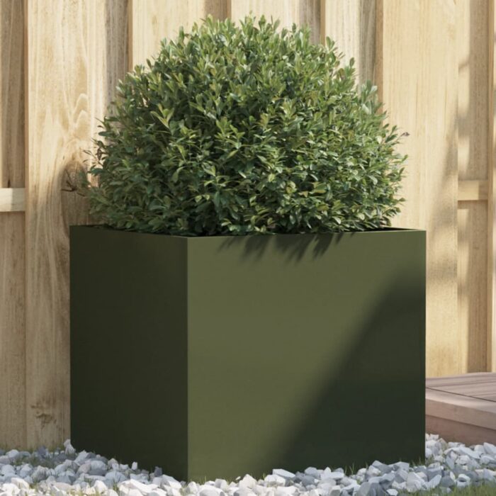 Jardinière vert olive 49x47x46 cm acier – Image 1