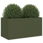 Jardinière vert olive 62x30x29 cm acier – Image 2
