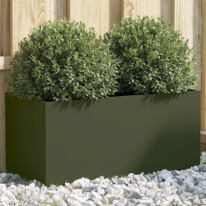 Jardinière vert olive 62x30x29 cm acier – Image 1