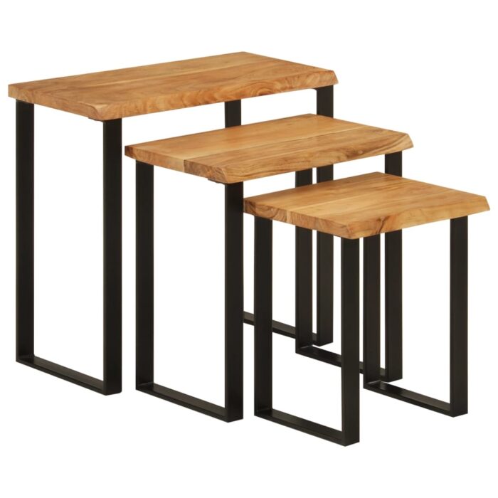 Tables gigognes 3 pcs avec bord vivant bois massif d'acacia – Image 1