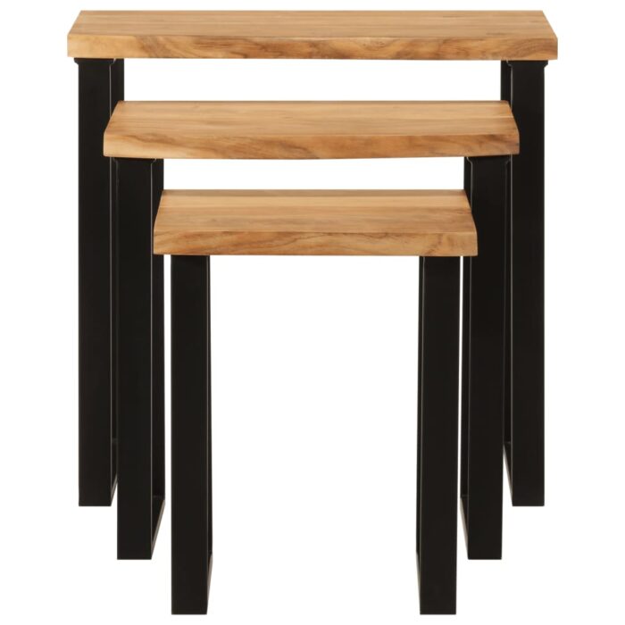 Tables gigognes 3 pcs avec bord vivant bois massif d'acacia – Image 2