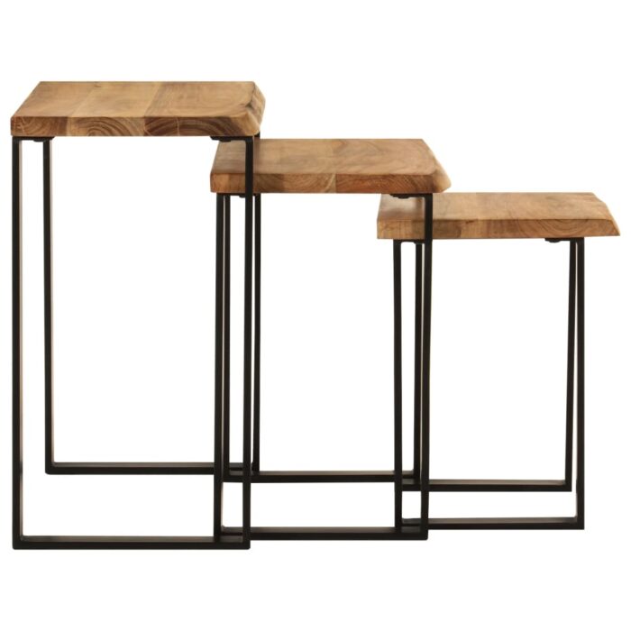 Tables gigognes 3 pcs avec bord vivant bois massif d'acacia – Image 3
