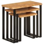 Tables gigognes 3 pcs avec bord vivant bois massif d'acacia – Image 4