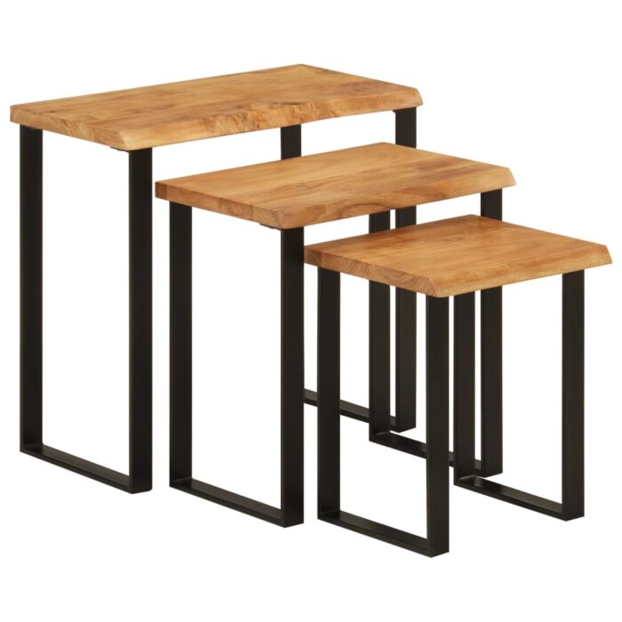Tables gigognes 3 pcs avec bord vivant bois massif d'acacia – Image 9