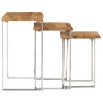 Tables gigognes 3 pcs avec bord vivant bois massif d'acacia – Image 3