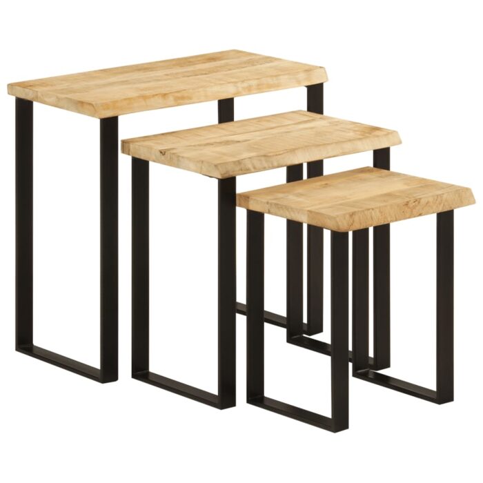 Tables gigognes 3 pcs avec bord vivant bois de manguier massif – Image 1