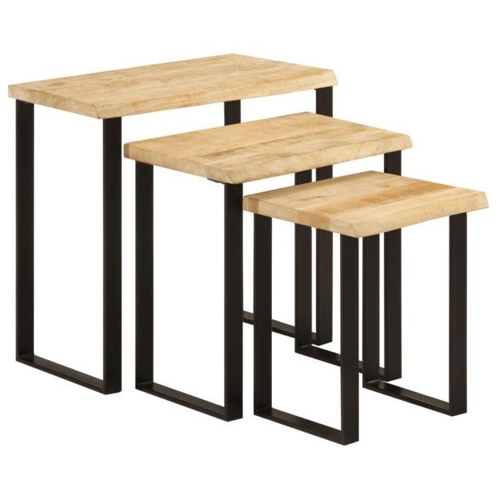 Tables gigognes 3 pcs avec bord vivant bois de manguier massif – Image 10