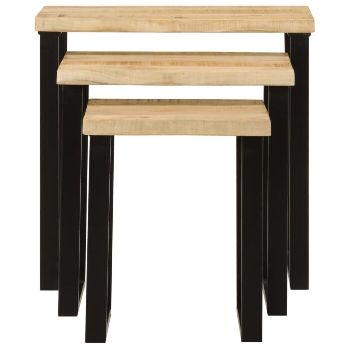 Tables gigognes 3 pcs avec bord vivant bois de manguier massif – Image 2