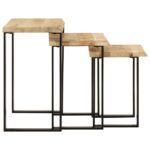 Tables gigognes 3 pcs avec bord vivant bois de manguier massif – Image 3
