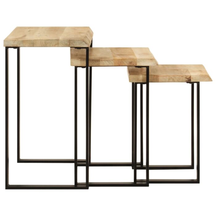 Tables gigognes 3 pcs avec bord vivant bois de manguier massif – Image 3