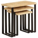 Tables gigognes 3 pcs avec bord vivant bois de manguier massif – Image 4