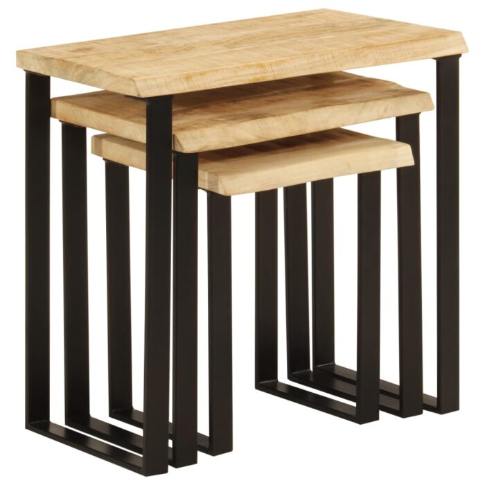 Tables gigognes 3 pcs avec bord vivant bois de manguier massif – Image 4