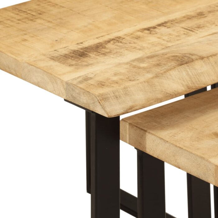 Tables gigognes 3 pcs avec bord vivant bois de manguier massif – Image 6