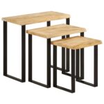 Tables gigognes 3 pcs avec bord vivant bois de manguier massif – Image 9
