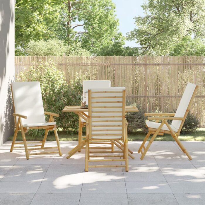 Chaises inclinables de jardin pliantes lot de 4 coussins bambou – Image 1