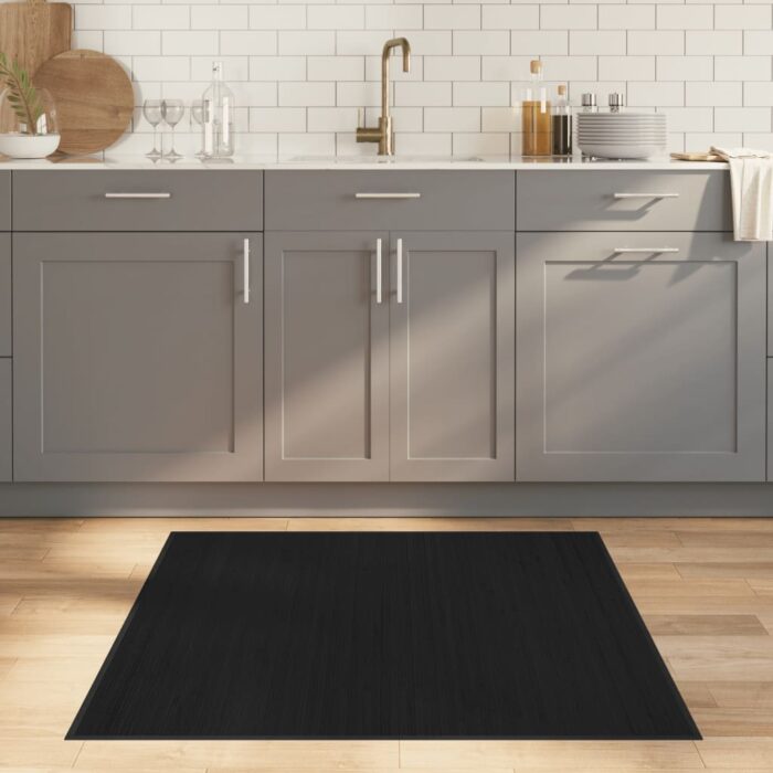 Tapis carré noir 100x100 cm bambou – Image 1