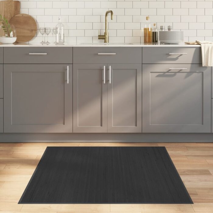 Tapis carré gris 100x100 cm bambou – Image 1