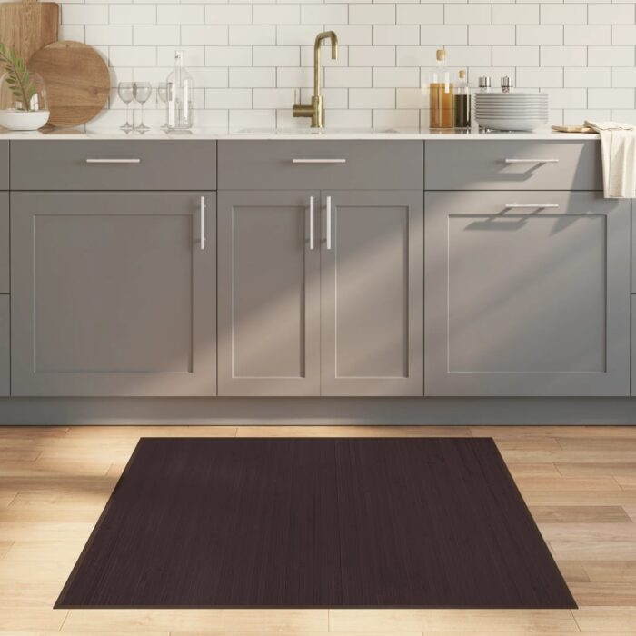 Tapis carré marron foncé 100x100 cm bambou – Image 1