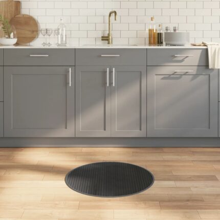 Tapis rond gris 60 cm bambou