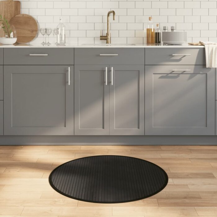 Tapis rond noir 80 cm bambou – Image 1