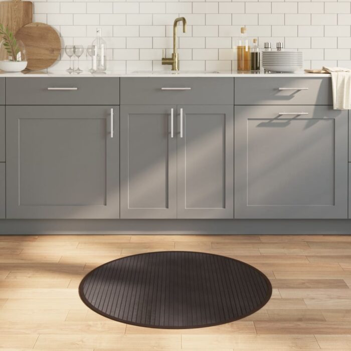 Tapis rond marron foncé 80 cm bambou – Image 1