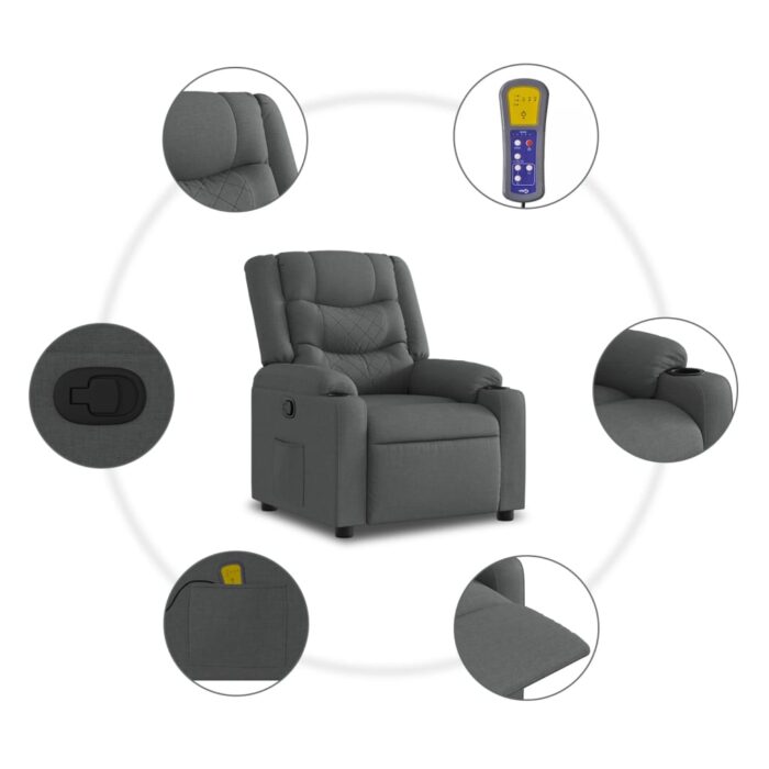 Fauteuil de massage inclinable Gris foncé Tissu – Image 4