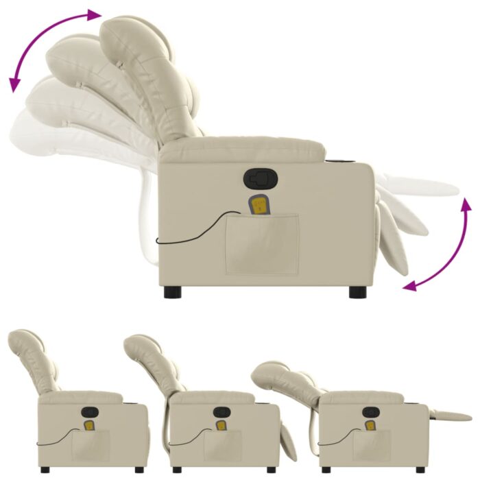 Fauteuil inclinable de massage Crème Similicuir – Image 3