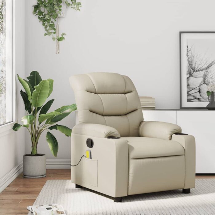 Fauteuil inclinable de massage Crème Similicuir – Image 1
