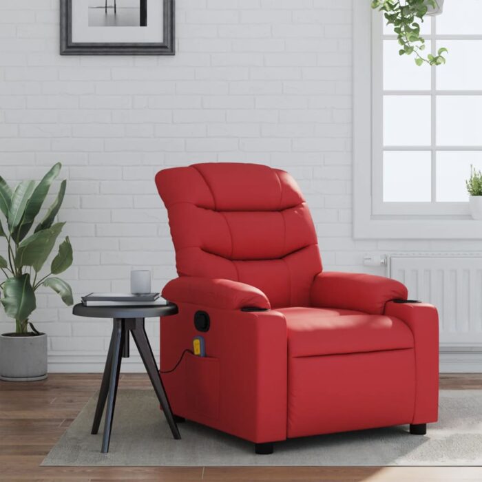 Fauteuil de massage inclinable rouge similicuir – Image 1