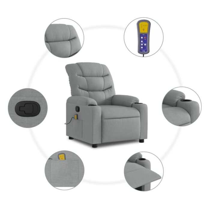 Fauteuil de massage inclinable Gris clair Tissu – Image 4