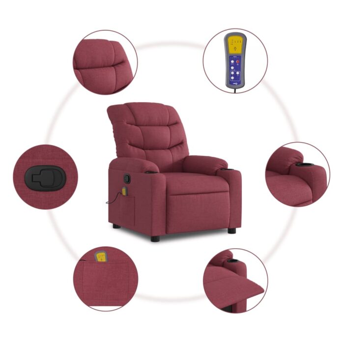 Fauteuil de massage inclinable Rouge bordeaux Tissu – Image 4