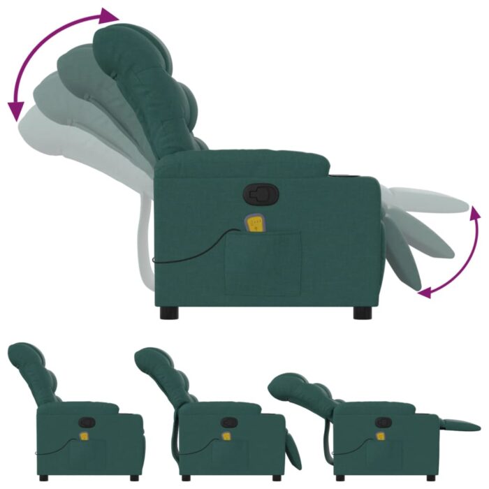 Fauteuil de massage inclinable Vert foncé Tissu – Image 3