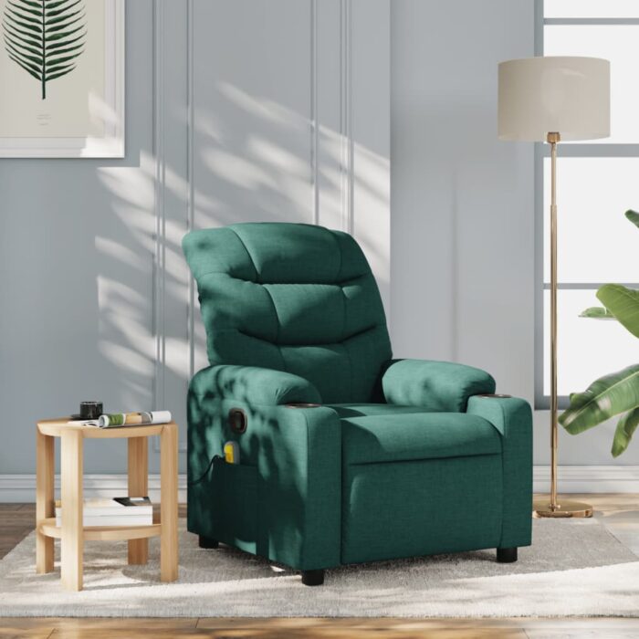 Fauteuil de massage inclinable Vert foncé Tissu – Image 1