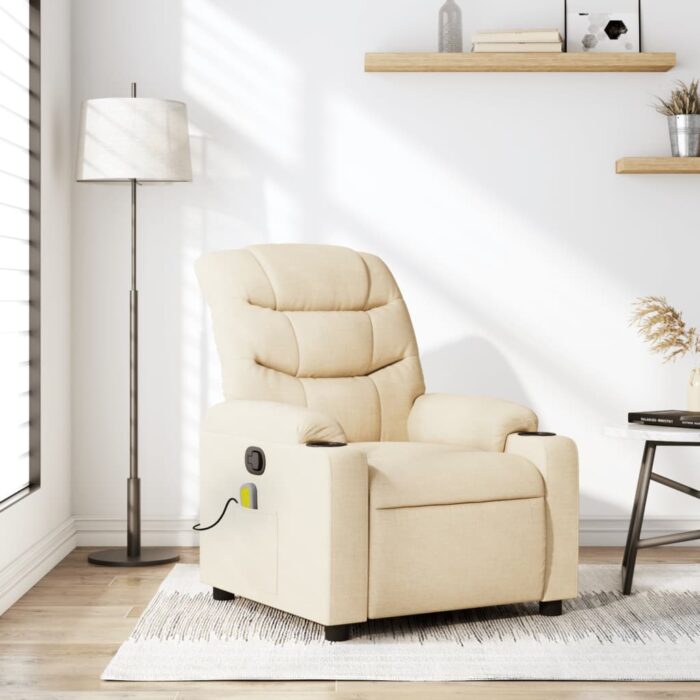 Fauteuil de massage inclinable Crème Tissu – Image 1