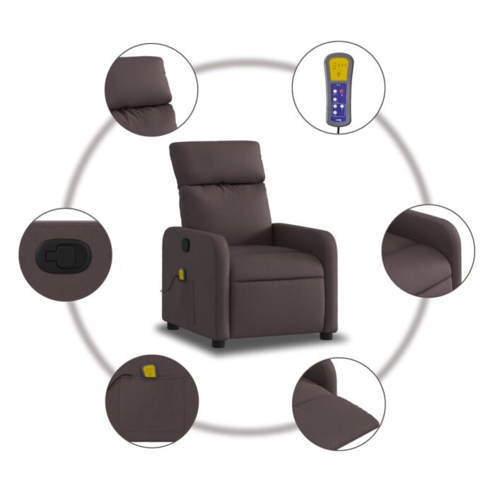 Fauteuil de massage inclinable Marron foncé Tissu – Image 4