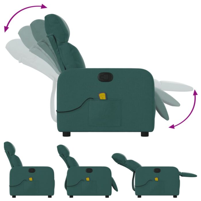 Fauteuil de massage inclinable Vert foncé Tissu – Image 3
