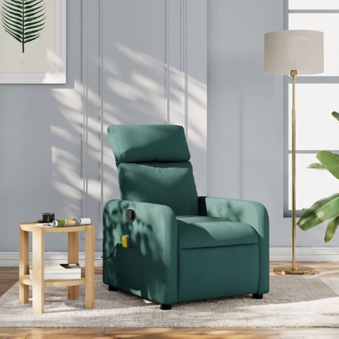 Fauteuil de massage inclinable Vert foncé Tissu – Image 1